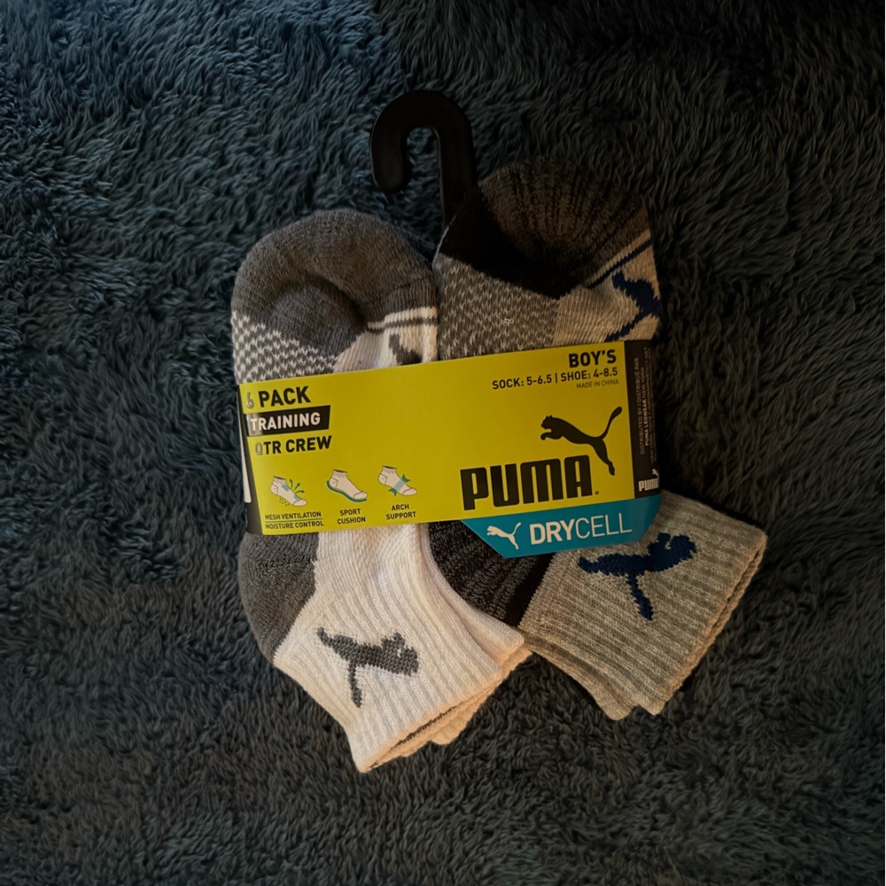 PUMA 6 Pack QTR CREW Boys Socks